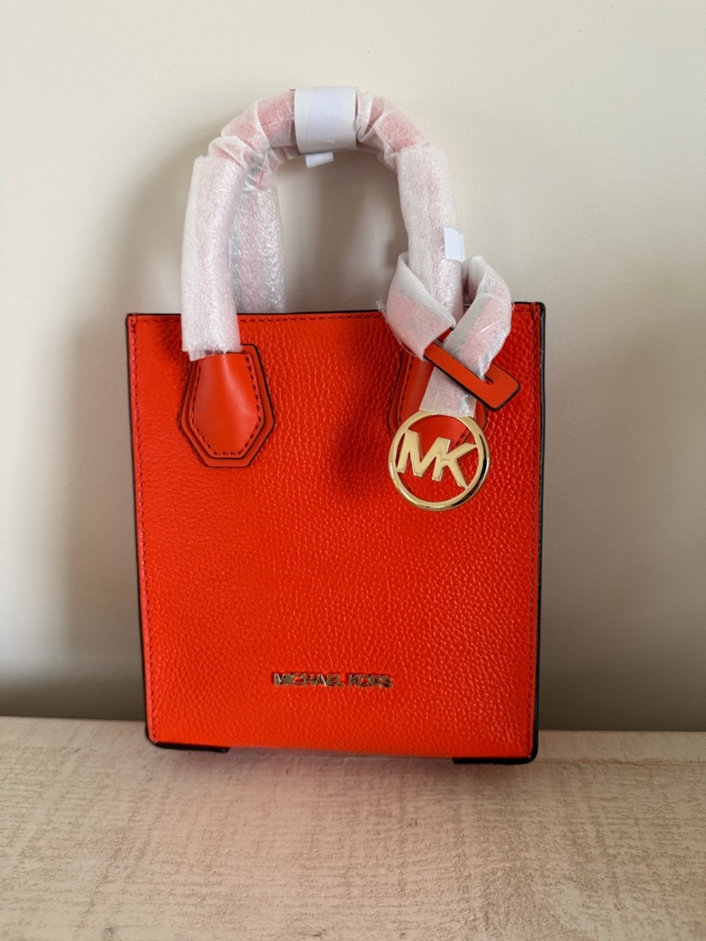 Michael Kors Orange Mini Tote with Gold MK Charm